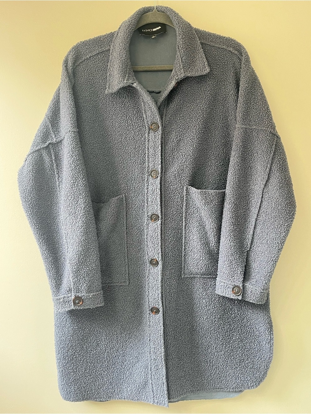 Fashion Nova Oversized Teddy Fleece Shacket Blue-Grey LG